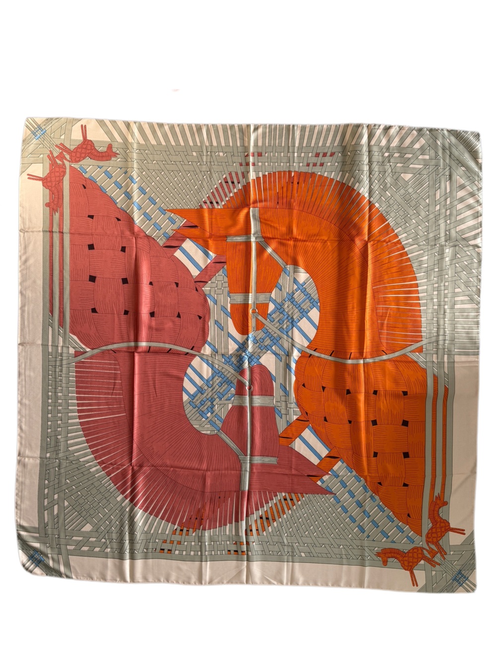Luxury 130cm Silk Scarf with Coral and Orange Abstract Weave Design